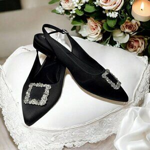 Anne Klein Shoes Sling Back Satin with Rhinestones Wedding Cocktail Flats 9.5
